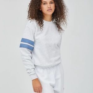 Unemployed Denim Denim Stripes white denim stripe sweatshirt Sz S EUC